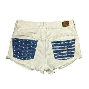 AMERICAN EAGLE Denim Jean Shorts  Womens 4  Hi-Rise Festival  Stars & Stripes